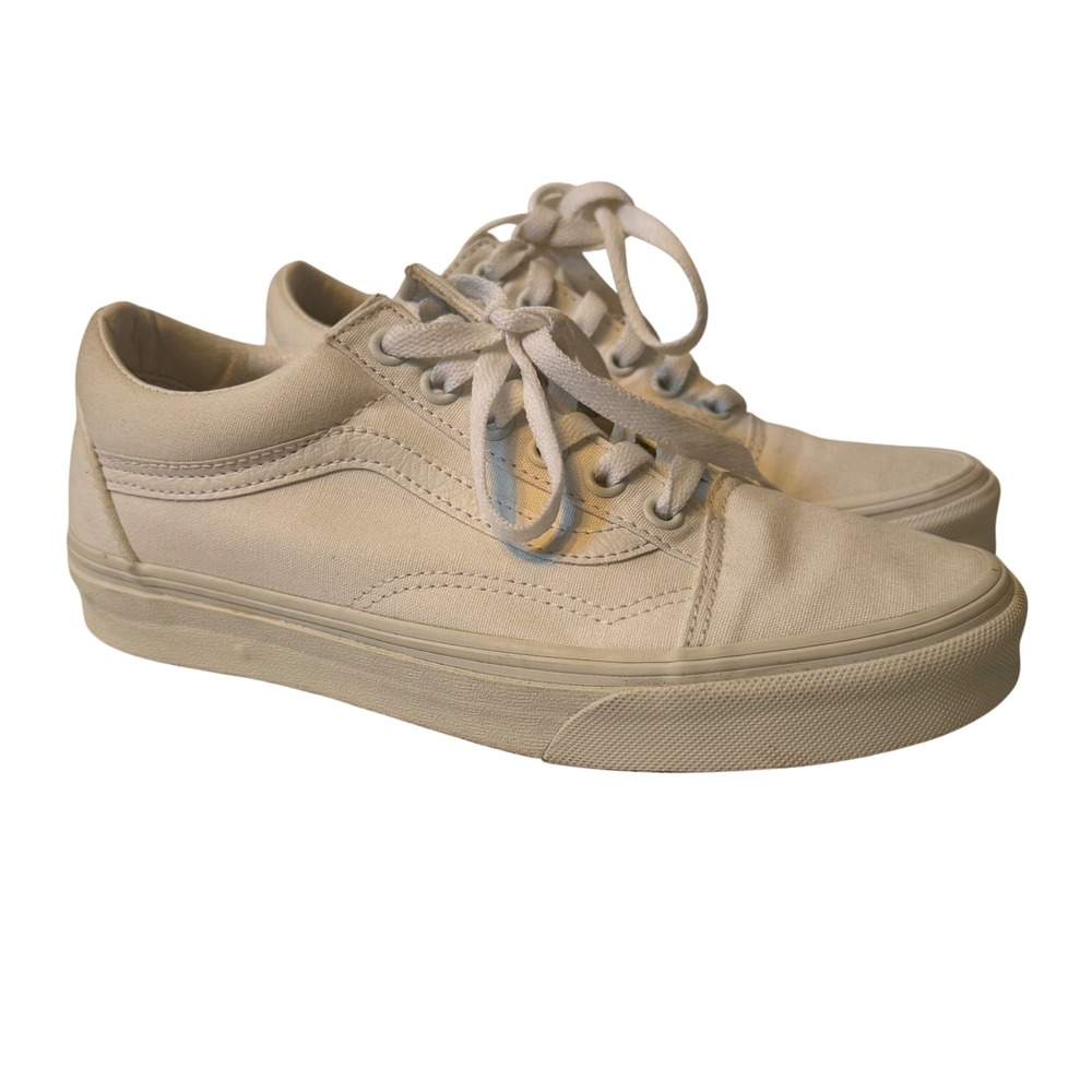 Vans Old Skool White Canvas Low‎ Skate Shoes Sneakers Womens 7 Mens 5.5 508731